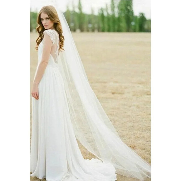 ❤️Women White Bride Wedding Veil White Long Cathedral Drop Veils and Brides - Picture 6 of 7